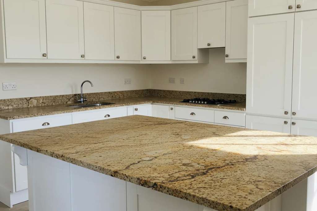 Brown / Gold Granite with White Cabinets