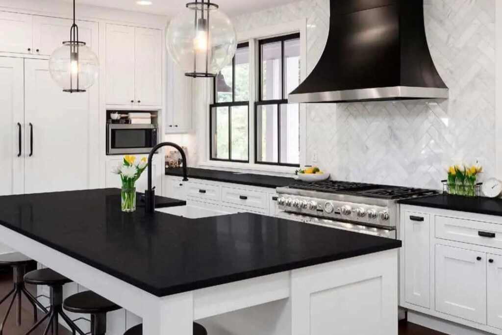 Black Granite with White Cabinets
