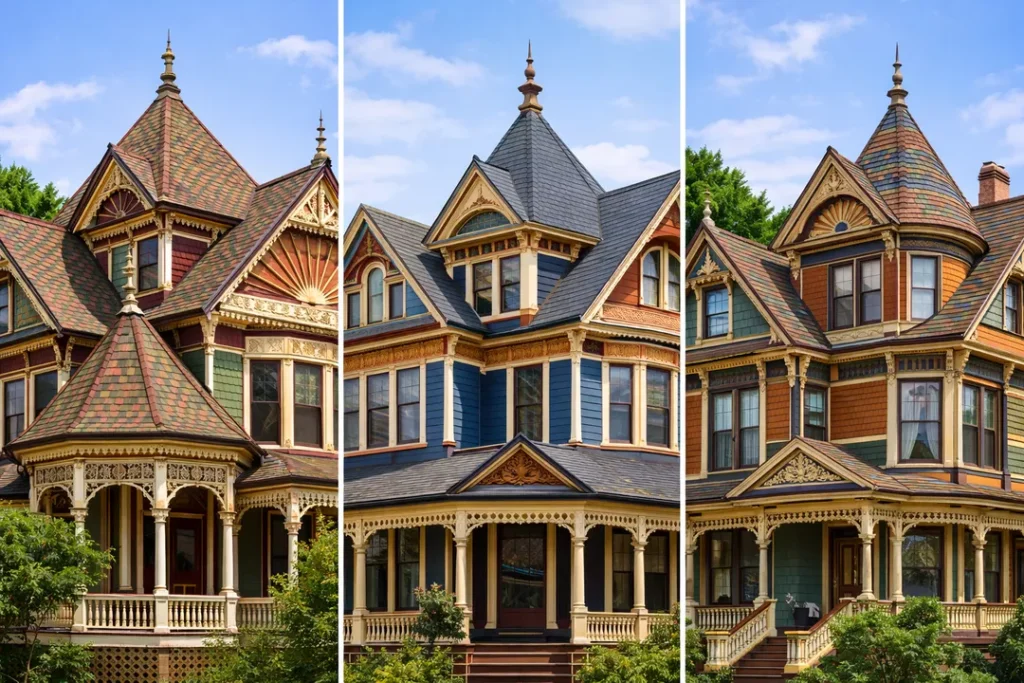 Victorian home with layered jewel-tone color palette and contrasting light trim