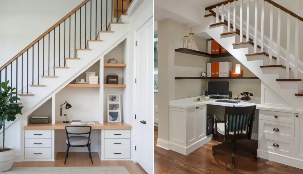 Home office or study nook under stairs