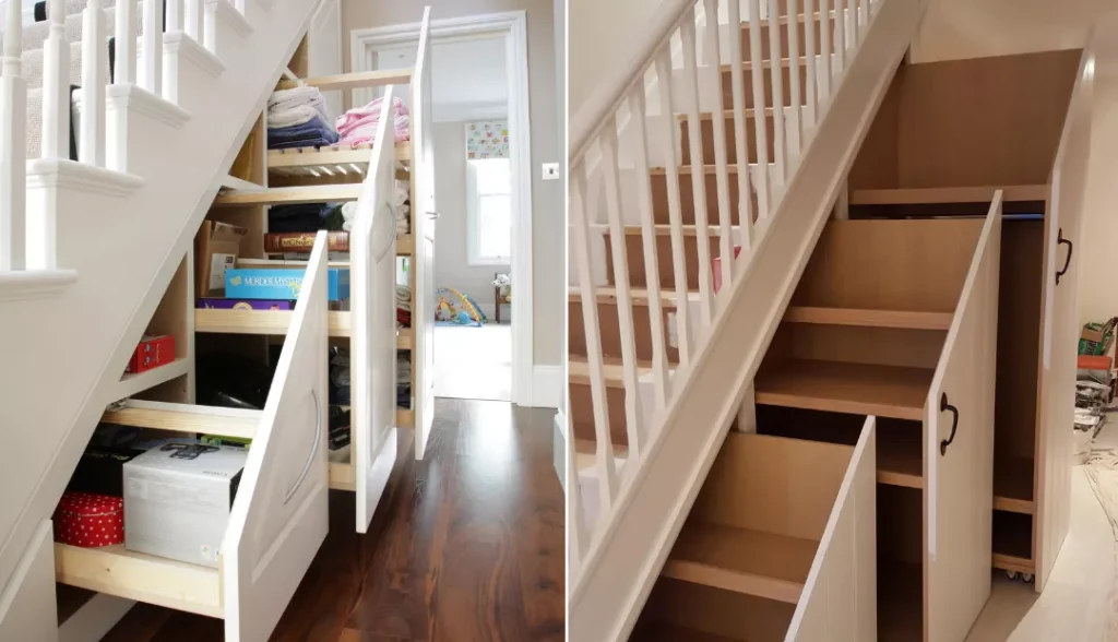 Pull-out drawers Underneath Stair