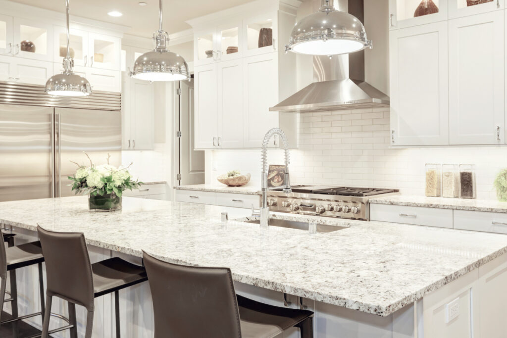 White Granite with White Cabinets