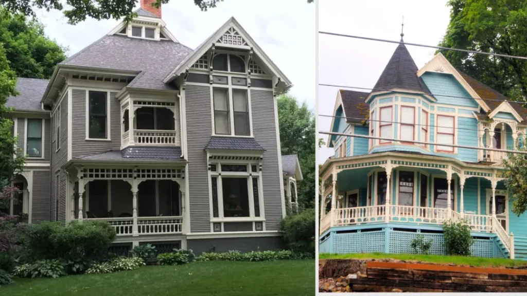 house with ornate turned wood spindles and decorative porch trim