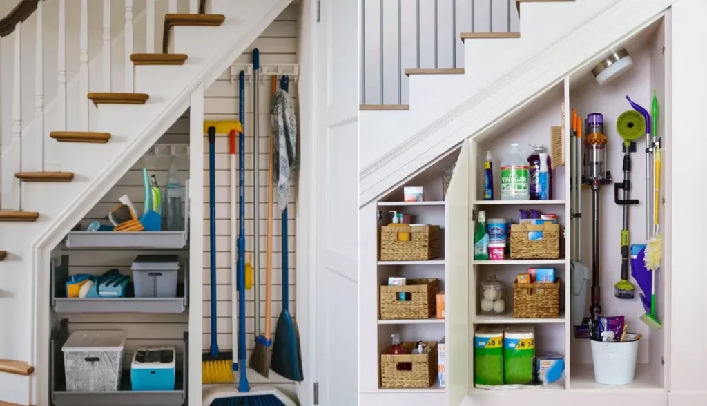 Utility or cleaning cupboard underneath Stairs