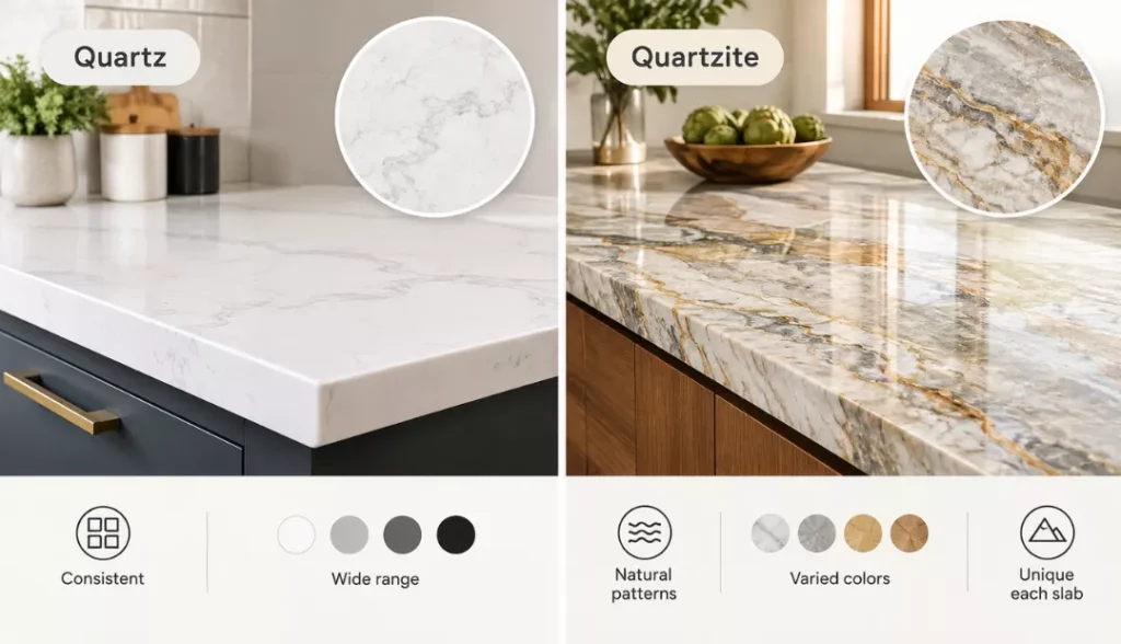 Appearance and Texture of Quartz vs. Quartzite Countertops