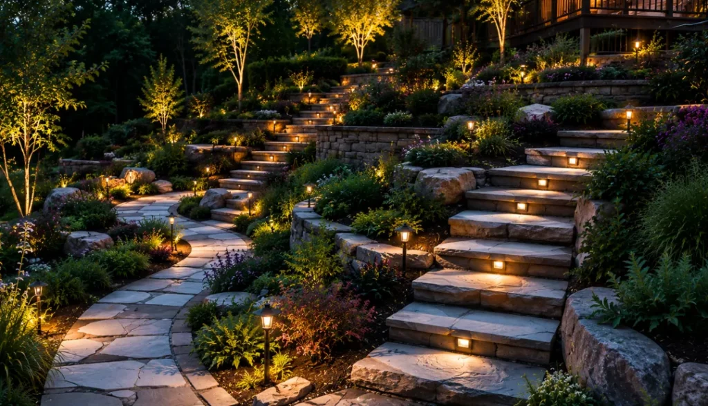 Built-In Stairs and Pathways IN Backyard Landscape