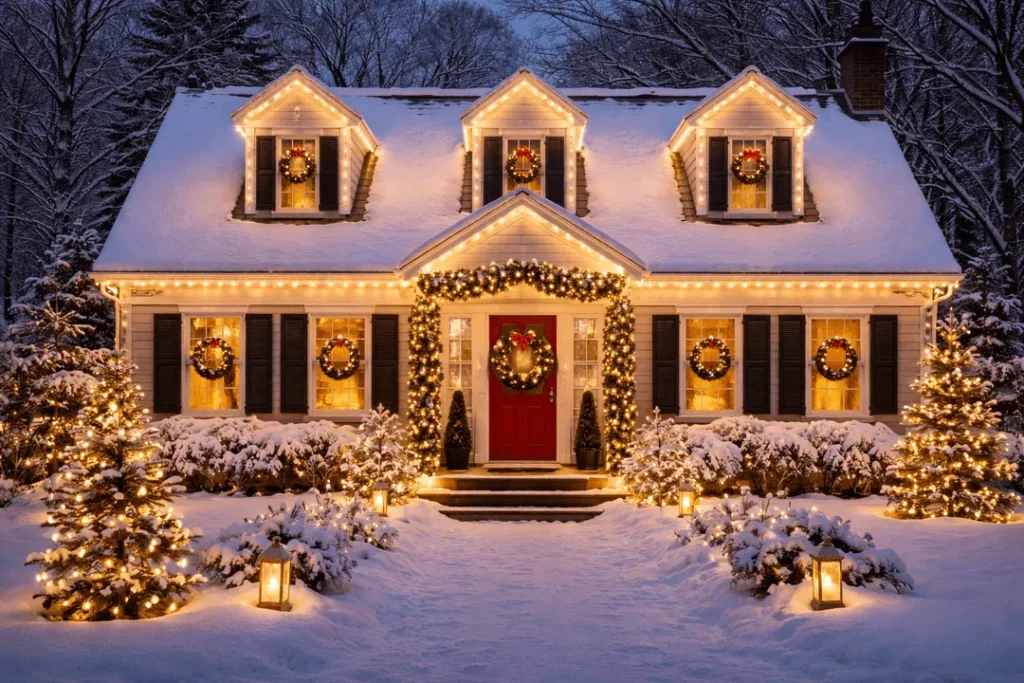 Christmas lights during the holiday creates a classic winter