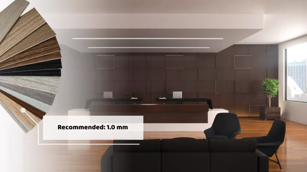 Commercial interior surfaces using 1.0 mm Laminate Thickness for Vertical Surfaces
