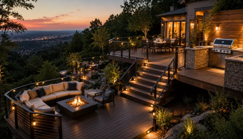 Multi-Level Decking in Backyard Landscape