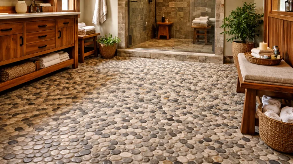 Pebble Tile Floors Cabin Interior Design