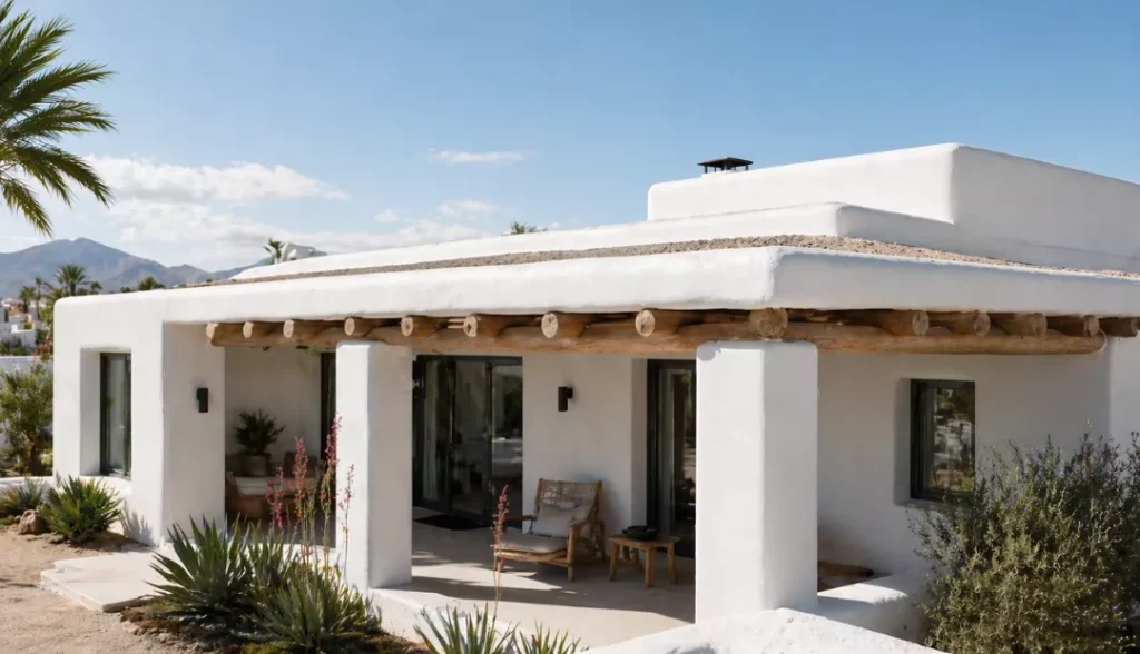 Flat or Slightly Sloped Roof of adobe style house