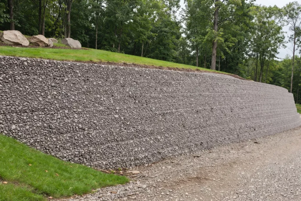 Gravel-Filled Geogrid Wall
