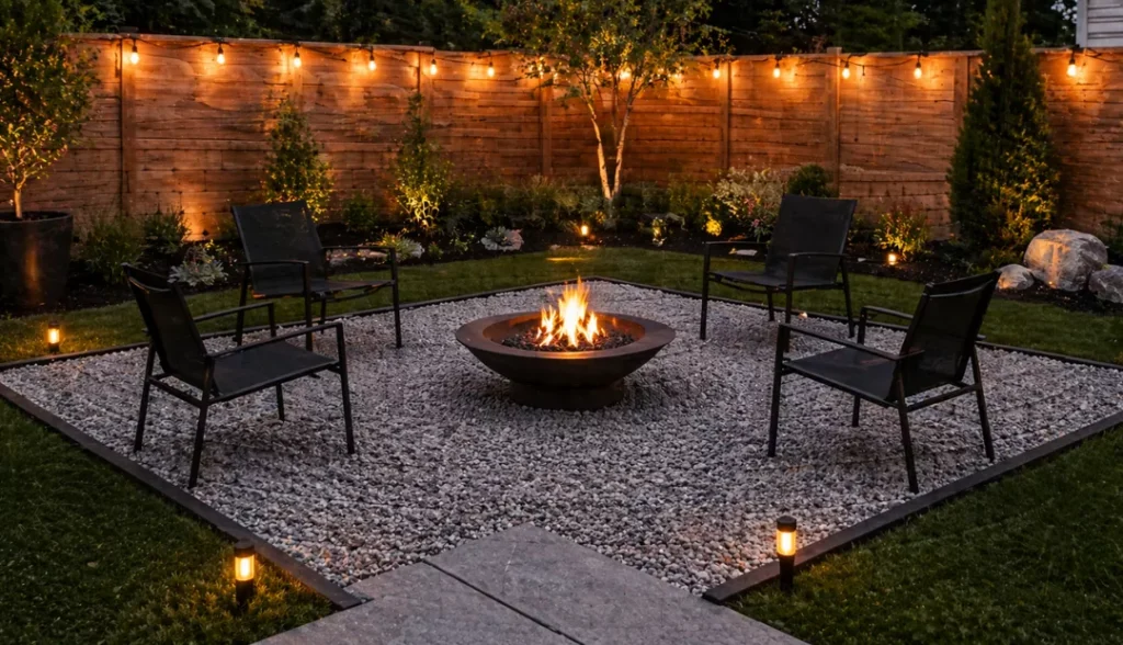 Gravel Square Minimal Fire Pit Design