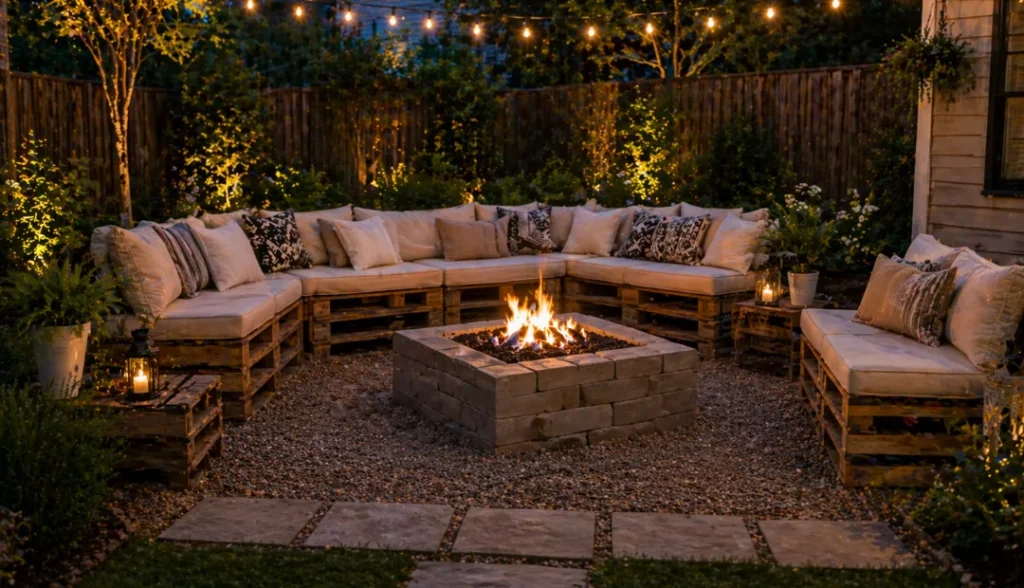 Pallet Wood Bench Seating Fire Pit Design