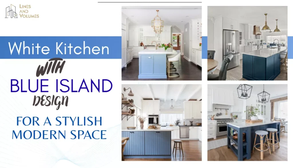 white kitchen blue island ideas