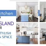 white kitchen blue island ideas