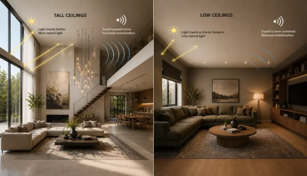 Ceiling height directly impacts how light and sound behaves
