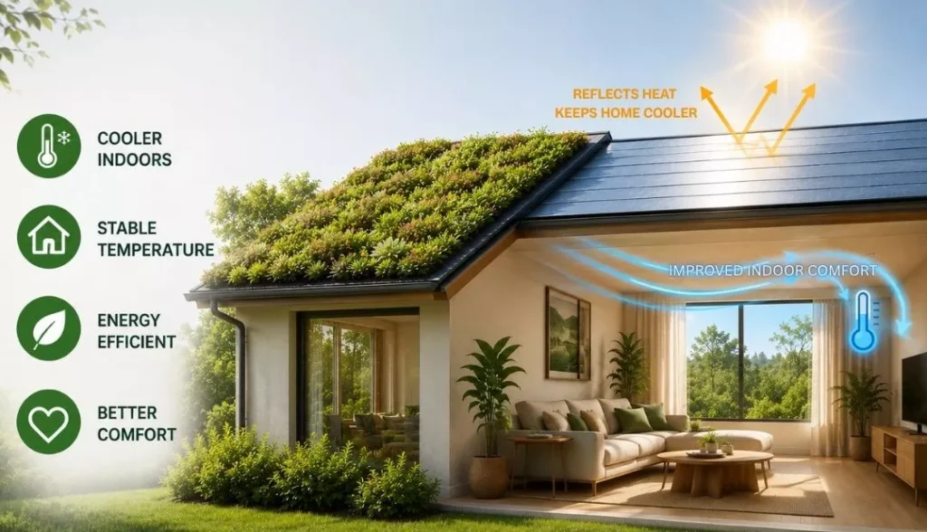 The roof improves indoor comfort
