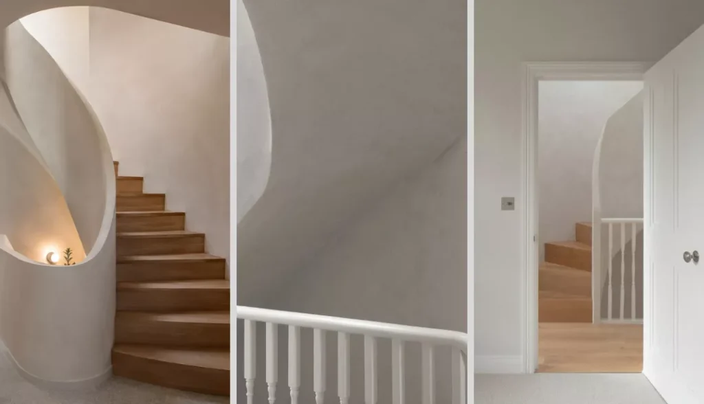 Curved Lime Plaster Staircase in Hackney House London