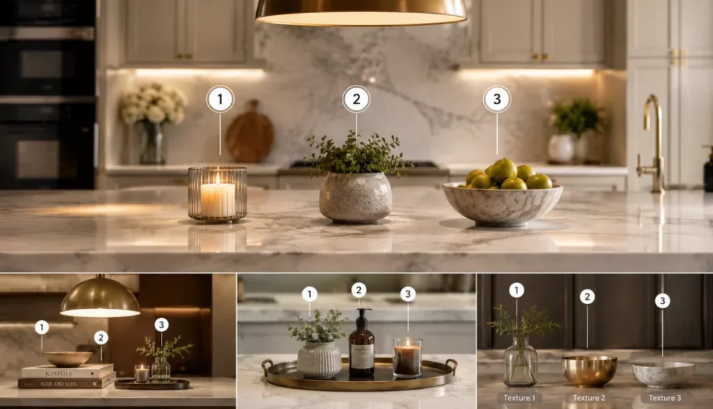 Adding a group of three objects to Kitchen Island Decor