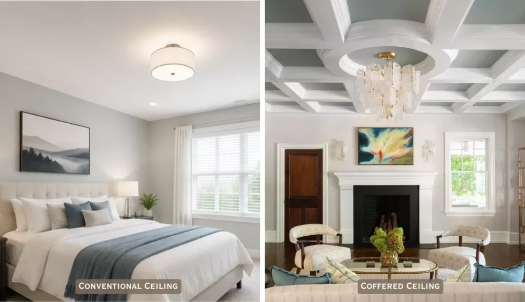 Coffered vs traditional overhead finish