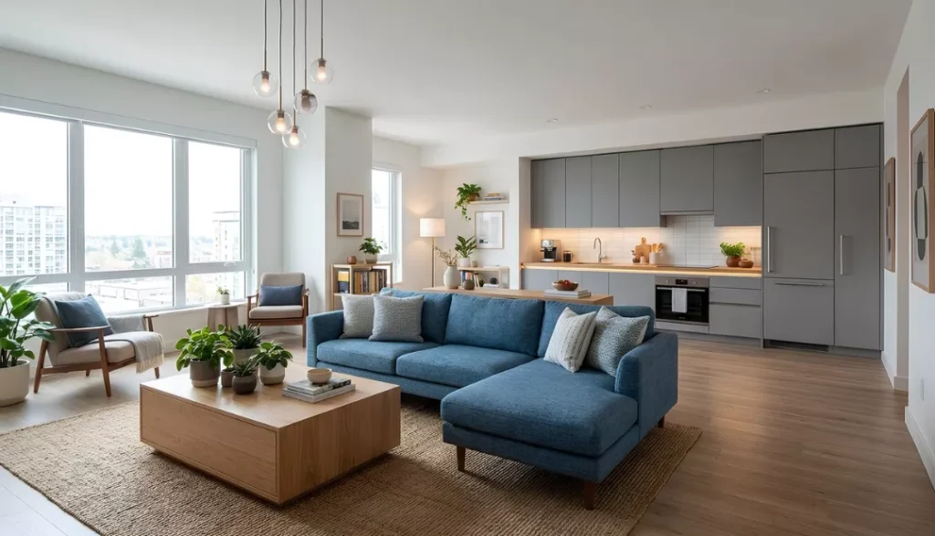 Compact One-Wall Kitchen Facing the Living Area