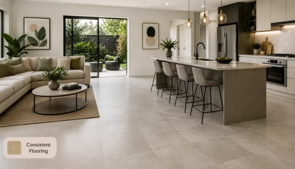 Consistent Flooring in Open Kitchen