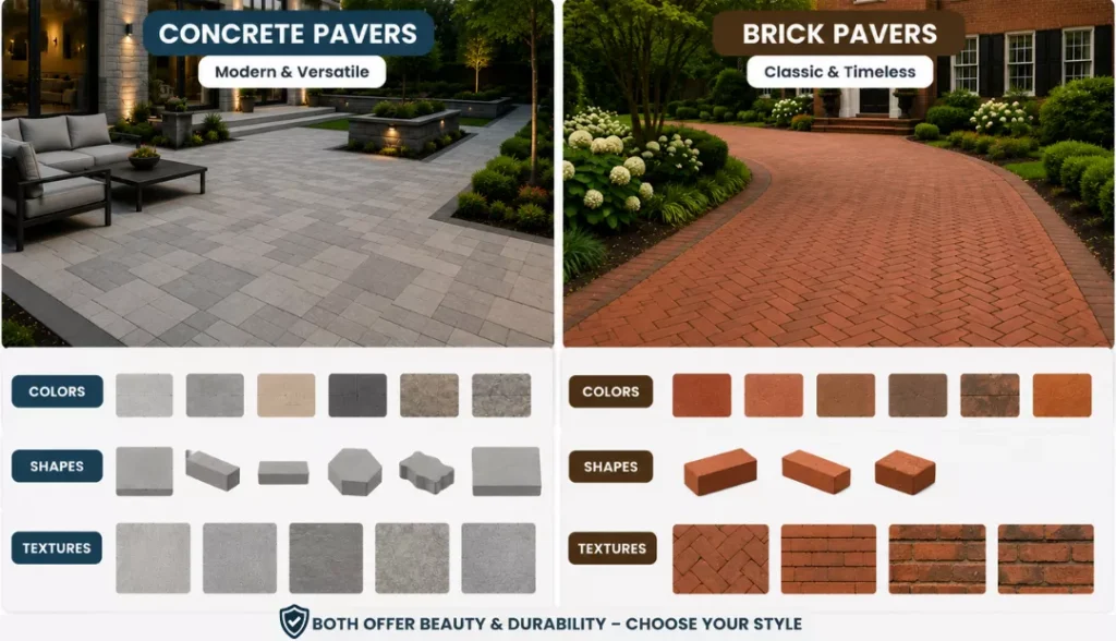 Design and Aesthetic Differences of concrete paver vs brick paver