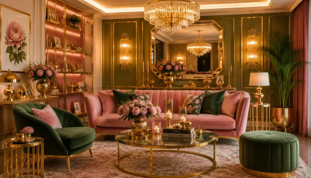 Gold with Pink and Green in interior