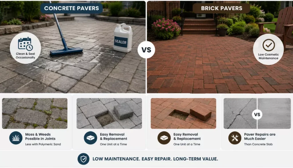 Maintenance requirements : concrete paver vs brick paver