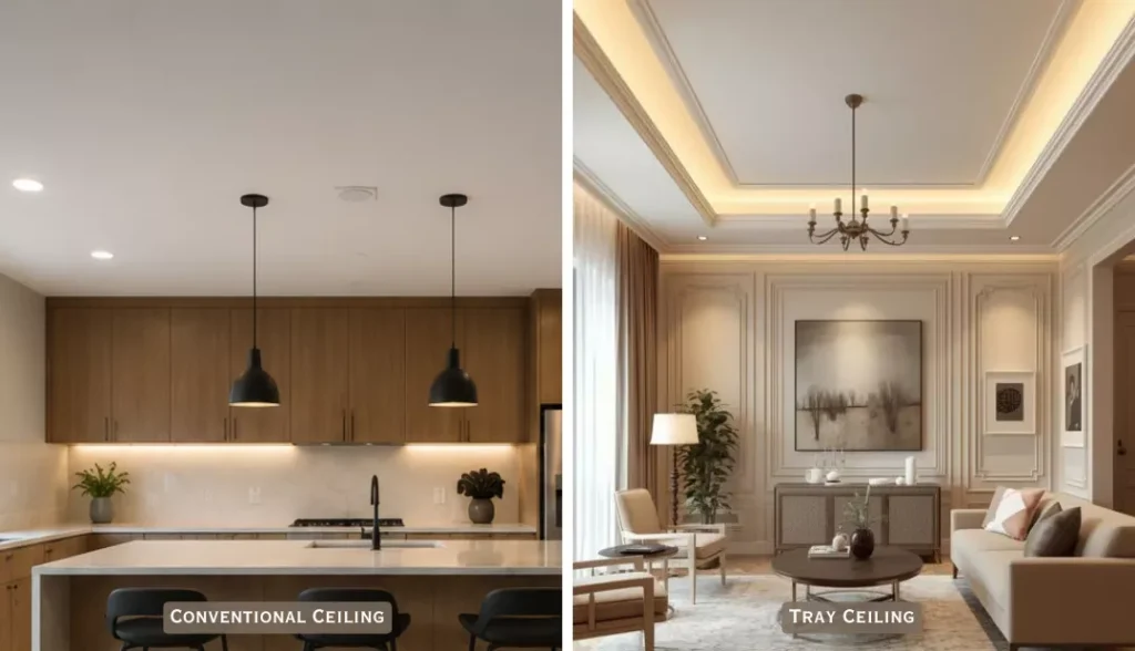 Tray vs Conventional Ceilings