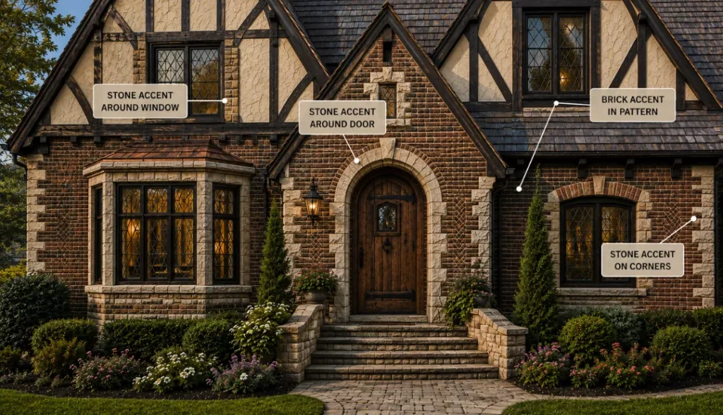 Decorative Masonry in Tudor-style house