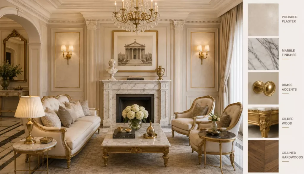 Luxurious neoclassical material finishes