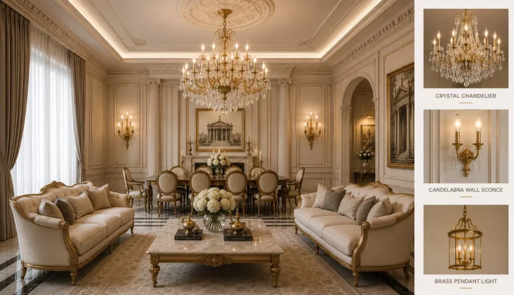Neoclassical statement lighting