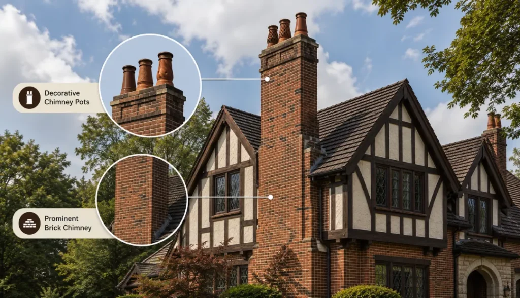 Prominent Brick Chimneys with Decorative Chimney PotsÂ