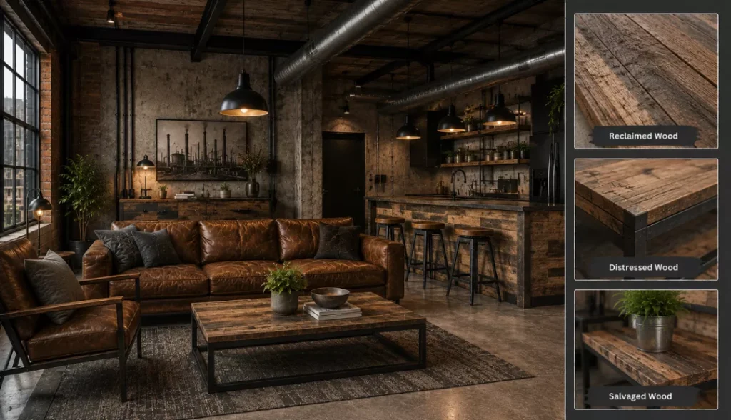 Industrial Interior Reclaimed and Distressed Wood
