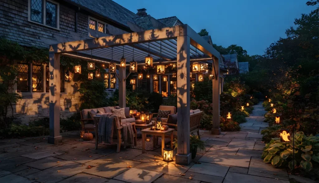 Create a Spooky Lantern Display at Pergola for Halloween Decor