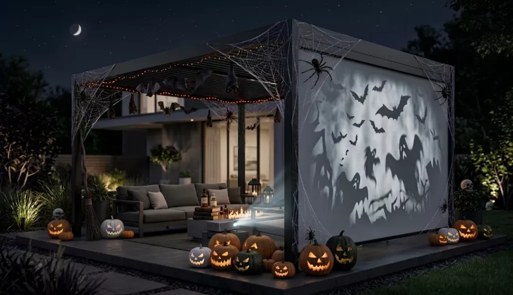 Create a Spooky Projection Wall under Pergola for Halloween Decor
