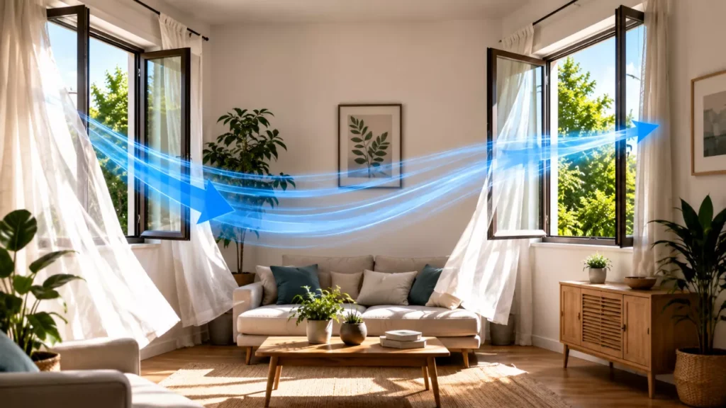 Cross-ventilation with open windows