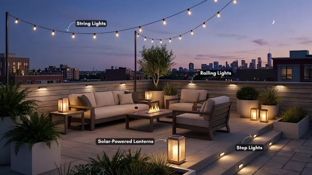Lighting for Evening Use at Rooftop Patio
