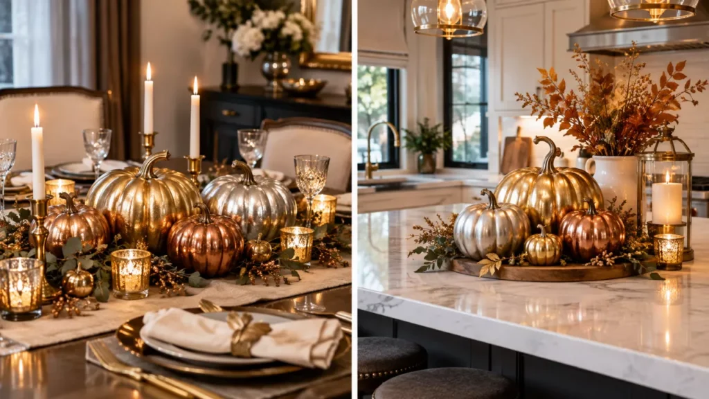 Metalic colors pumpkin decorating ideas