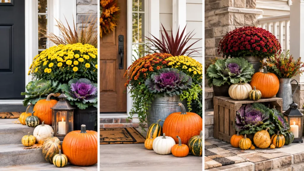 Pumpkin Decoration with Seasonal Plants
