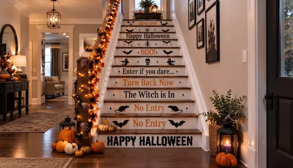 Halloween decals on staircase risers
