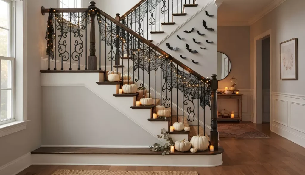 Simple and elegant elements to decorate stairs for Halloween