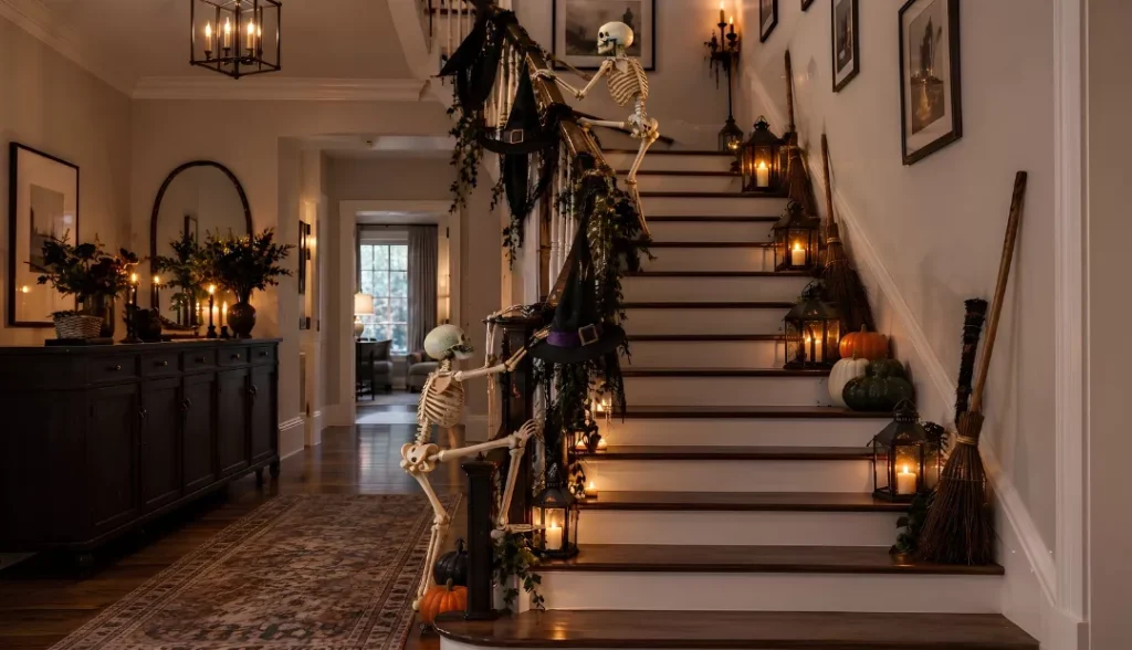 Skeletons climbing a staircase