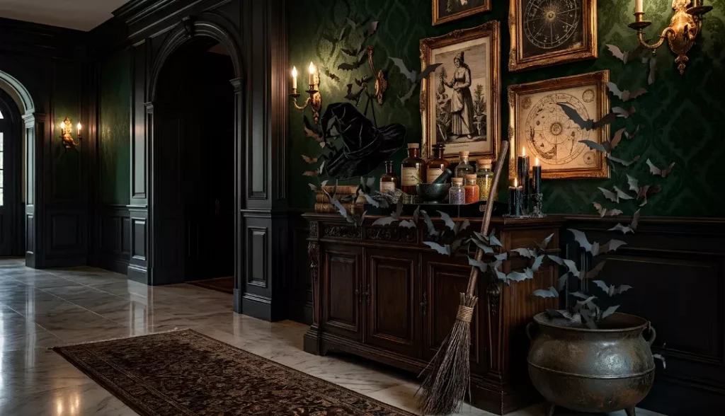 trail of bats toward the mirror and upward across the wall
